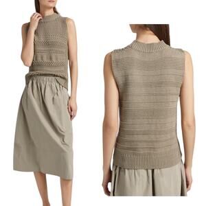 Fabiana Filippi Eyelet Beige Top Made Italy Ribbed Mock Neck Size Large Luxury